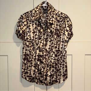 BCBGMaxAzria Brown and Cream Patterned Satin Blouse